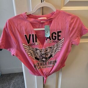 Pink Vintage Graphic Tie-Front Tee